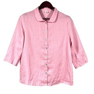 Lintico Astrid 100% Linen Shirt Womens M Pink Peter Pan Collar 3/4 Sleeve